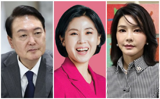 (왼쪽부터) 윤석열 대통령, 김미애 국민의힘 의원, 김건희 여사. <김미애 SNS, 연합뉴스>